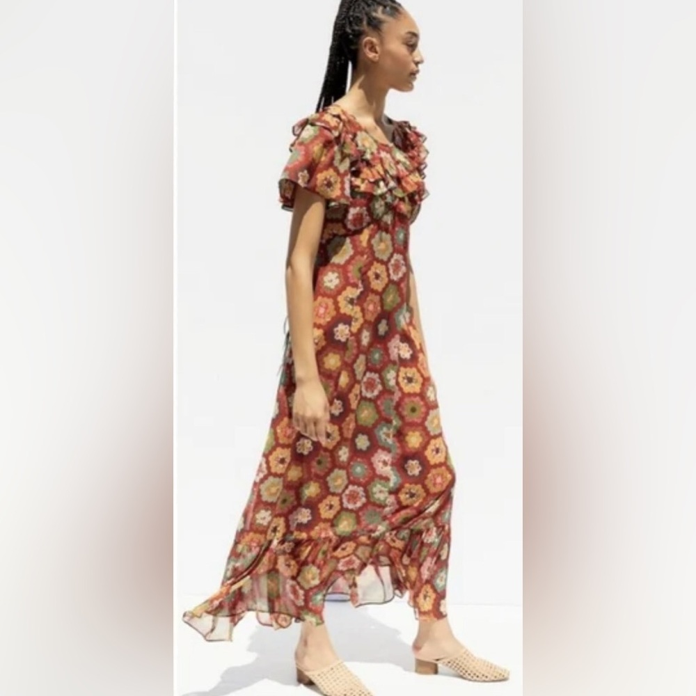 Urban Outfitters Caroline Patchwork Ruffle Maxi size L